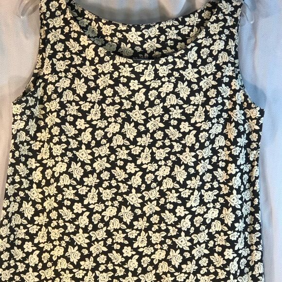 Melissa Rice & Company Black Sheath Dress W/Cream Roses Sleeveless Crew Neck M - Picture 2 of 6